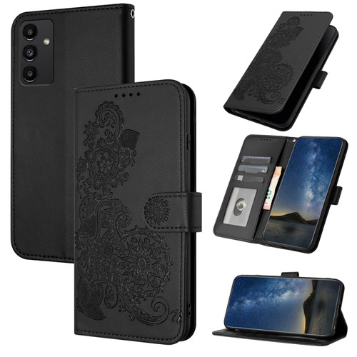 Datura Flower Embossed Flip Leather Phone Case for Samsung Galaxy A14 5G - Black