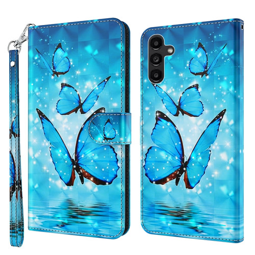 3D Painting Pattern TPU + PU Phone Case for Samsung Galaxy A14 5G - Three Butterflies