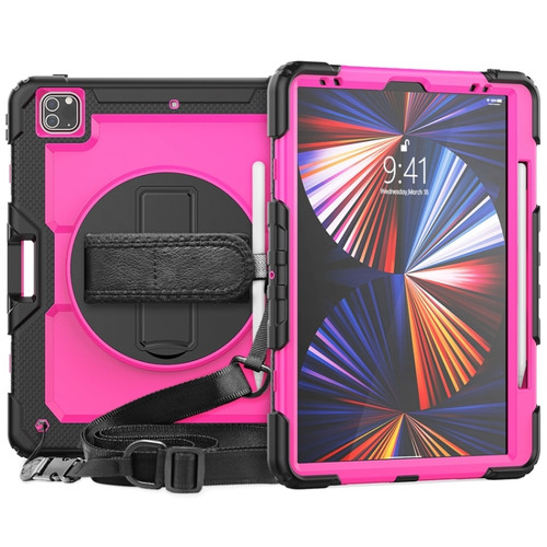 Shockproof Colorful Silicone + PC Protective Tablet Case with Holder & Shoulder Strap & Hand Strap & Pen Slotfor iPad Pro 12.9 inch - Rose PC+Black