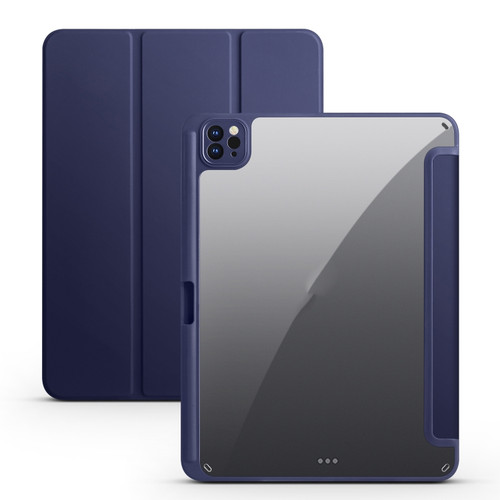 Acrylic 3-folding Smart Leather Tablet Casefor iPad Pro 12.9 inch - Dark Blue