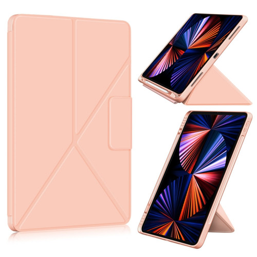 Multi-folding Horizontal Flip PU Leather Shockproof Tablet Case with Holder & Sleep / Wake-up Functionfor iPad Pro 12.9 inch - Rose Gold