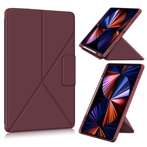 Multi-folding Horizontal Flip PU Leather Shockproof Tablet Case with Holder & Sleep / Wake-up Functionfor iPad Pro 12.9 inch - Wine