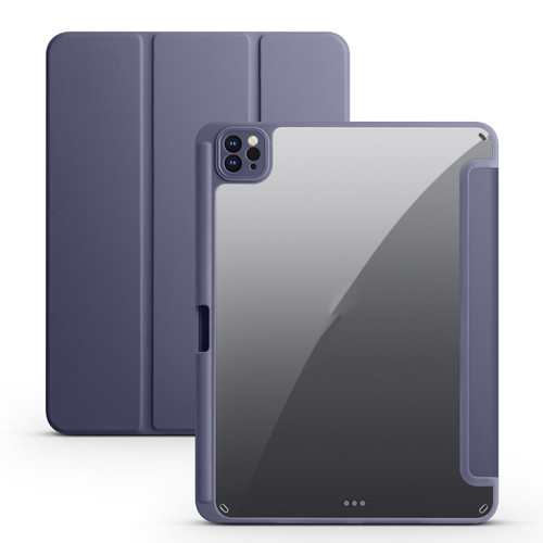 Acrylic 3-folding Smart Leather Tablet Casefor iPad Pro 12.9 inch - Purple
