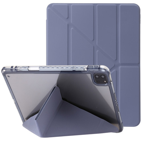 Clear Acrylic Deformation Leather Tablet Casefor iPad Pro 12.9 inch - Lavender Purple