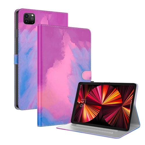 Watercolor Pattern Skin Feel Magnetic Horizontal Flip PU Leather Tablet Case with Holder & Card Slots & Photo Frame & Sleep / Wake-up Functionfor iPad Pro 12.9 inch - Purple Red
