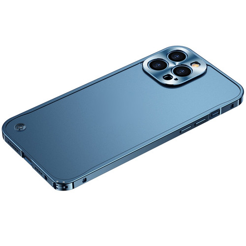 Metal Frame Frosted PC Shockproof Phone Case for iPhone 12 Pro - Ocean Blue
