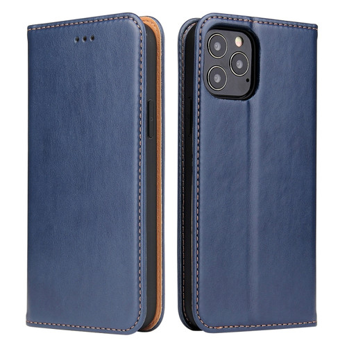 Fierre Shann PU Genuine Leather Texture Horizontal Flip Leather Case with Holder & Card Slots & Wallet for iPhone 12 Pro - Blue