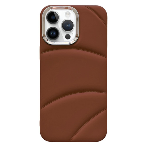Electroplating Liquid Down Jacket TPU Phone Case for iPhone 12 Pro - Brown