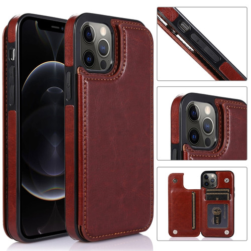 Shockproof PU + TPU Leather Case with Card Slots & Holder & Photo Frame & Wallet for iPhone 12 Pro - Brown