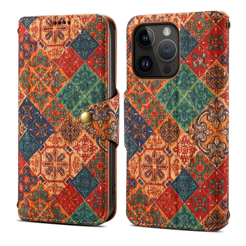 Denior Flower Language Series Cork Fabric Oil Edge Leather Phone Case for iPhone 12 Pro - Winter