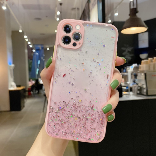 Starry Gradient Glitter Powder TPU Phone Case for iPhone 12 Pro - Pink
