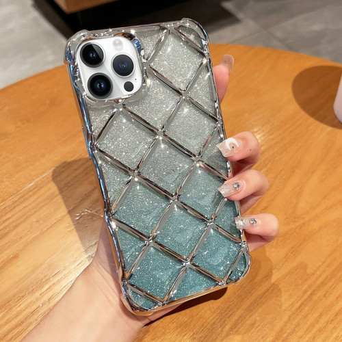 3D Diamond Lattice Laser Engraving Glitter Paper Phone Case for iPhone 12 Pro - Gradient Silver