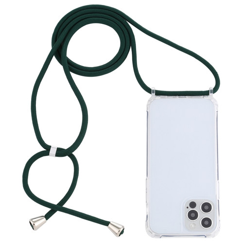 Transparent Acrylic Airbag Shockproof Phone Protective Case with Lanyard for iPhone 12 Pro - Dark Green
