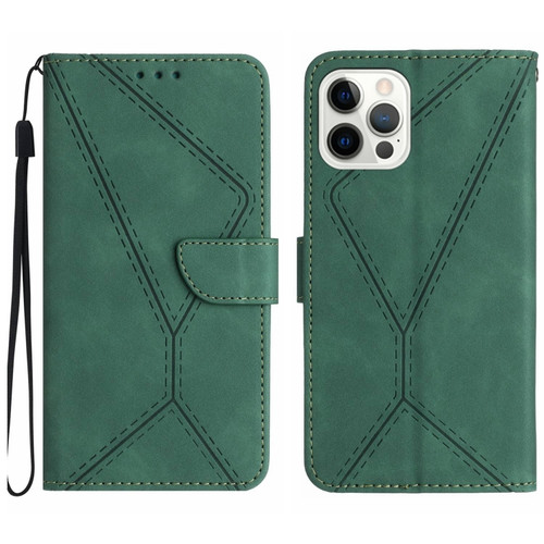 Stitching Embossed Leather Phone Case for iPhone 12 Pro - Green