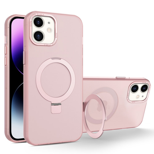 MagSafe Metal Holder Frosted Translucent Phone Case for iPhone 12 Pro - Pink