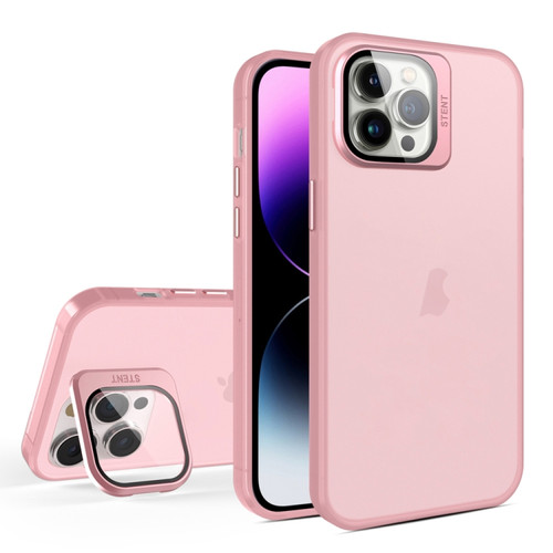 Skin Feel Lens Holder Translucent Phone Case for iPhone 12 Pro - Pink