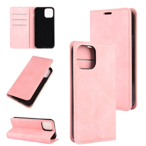 Retro-skin Business Magnetic Suction Leather Case with Holder & Card Slots & Wallet for iPhone 12 Pro - Pink