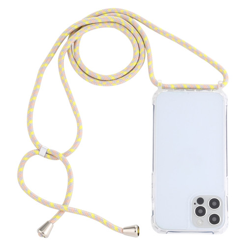 Transparent Acrylic Airbag Shockproof Phone Protective Case with Lanyard for iPhone 12 Pro - Yellow Pink Grey