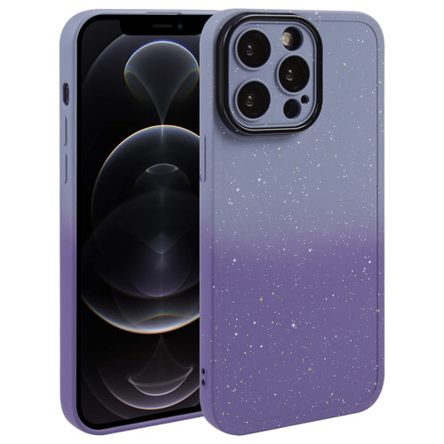 Gradient Starry Silicone Phone Case with Lens Film for iPhone 12 Pro - Grey Purple