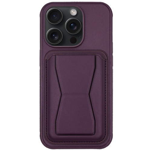 Leather Card Holder TPU Phone Case for iPhone 12 Pro - Dark Purple