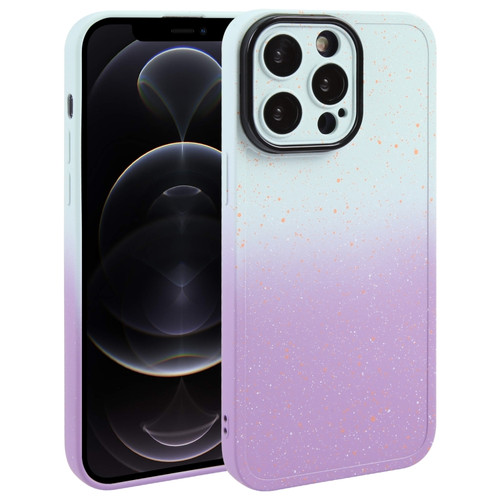 Gradient Starry Silicone Phone Case with Lens Film for iPhone 12 Pro - White Purple