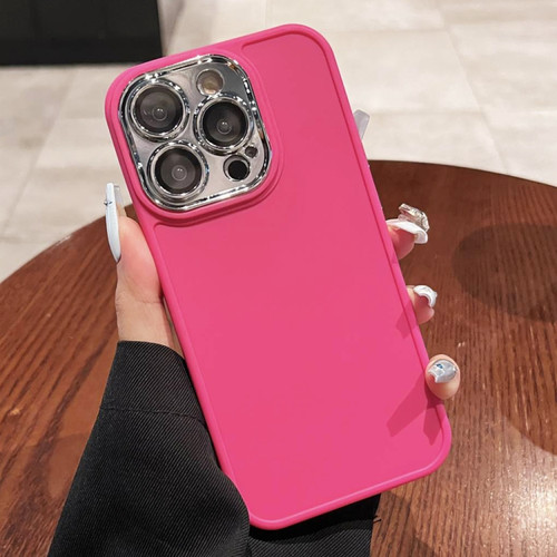 Electroplated Lens Frame Phone Case with Lens Film for iPhone 12 Pro - Rose Red