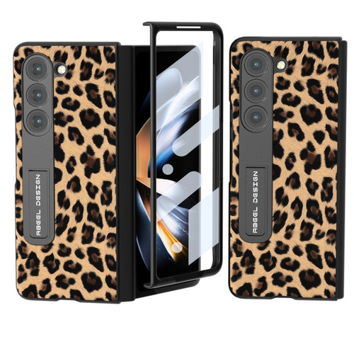 ABEEL Integrated Black Edge Leopard Phone Case with Holder for Samsung Galaxy Z Fold5 5G - Leopard