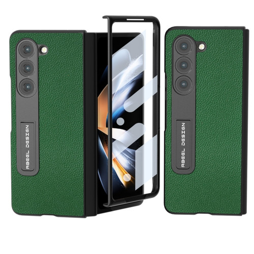 ABEEL Integrated Black Edge Genuine Leather Mino Phone Case with Holder for Samsung Galaxy Z Fold5 5G - Green