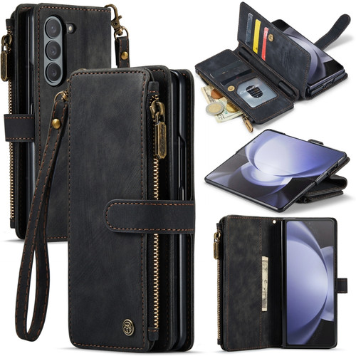 CaseMe C30 Multifunctional Card Slots Zipper Phone Leather Phone Case for Samsung Galaxy Z Fold5 5G - Black