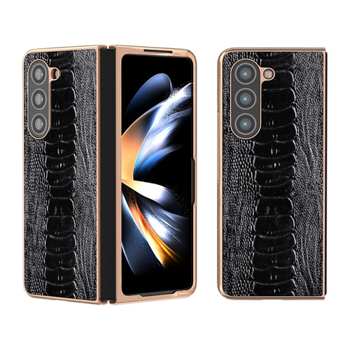 Genuine Leather Weilai Series Nano Electroplating Phone Case for Samsung Galaxy Z Fold5 5G - Black