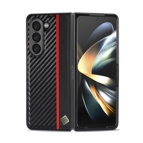 LC.IMEEKE Carbon Fiber PU + TPU Horizontal Flip Leather Phone Case for Samsung Galaxy Z Fold5 5G - Vertical Black