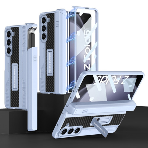 GKK Integrated Folding Mech Shell PC Phone Case with Slide Pen Box for Samsung Galaxy Z Fold5 5G - Light Blue