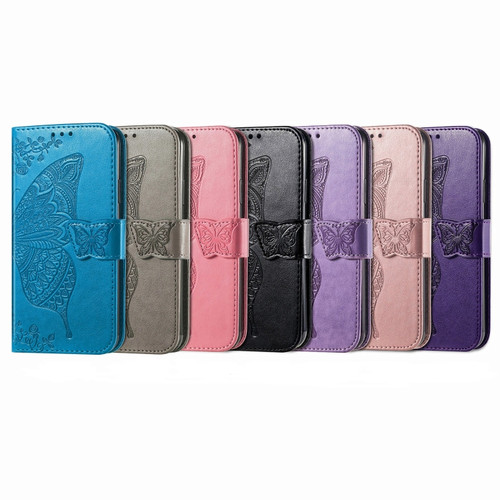 Butterfly Love Flower Embossed Leather Phone Case for Samsung Galaxy Z Fold5 5G - Blue