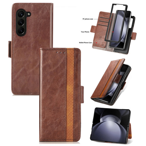 CaseNeo Splicing Dual Magnetic Buckle Leather Phone Case for Samsung Galaxy Z Fold5 5G - Brown
