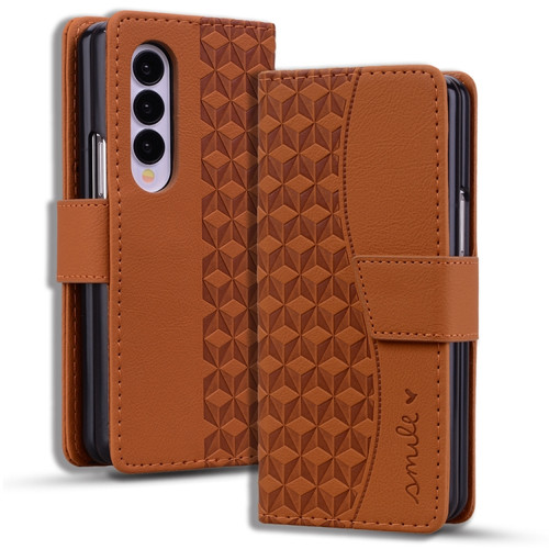 Business Diamond Buckle Leather Phone Case with Lanyard for Samsung Galaxy Z Fold5 5G - Brown