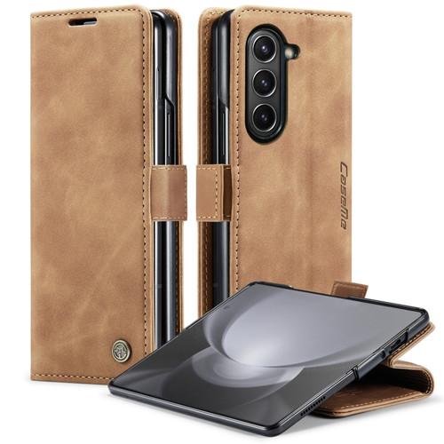 CaseMe-013 Multifunctional Retro Frosted Leather Phone Case for Samsung Galaxy Z Fold5 5G - Brown