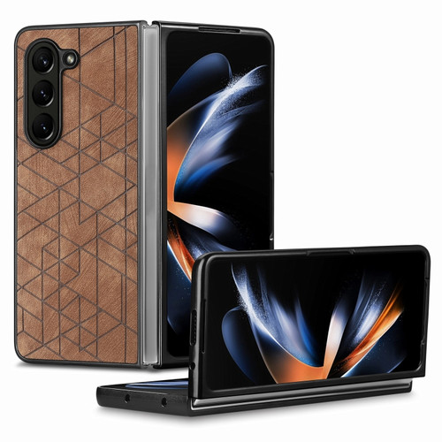 Geometric Leather Back Cover Phone Case for Samsung Galaxy Z Fold5 5G - Brown