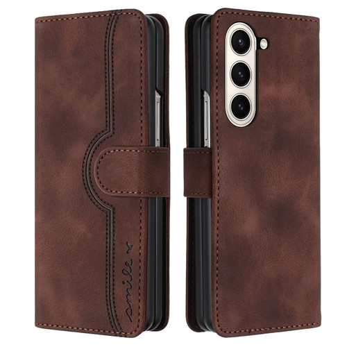 Heart Pattern Skin Feel Leather Phone Case for Samsung Galaxy Z Fold5 5G - Brown