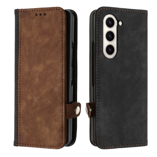 Side Buckle Double Fold Leather Phone Case for Samsung Galaxy Z Fold5 5G - Brown