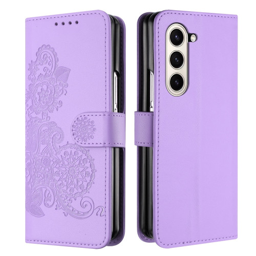 Datura Flower Embossed Flip Leather Phone Case for Samsung Galaxy Z Fold5 5G - Purple