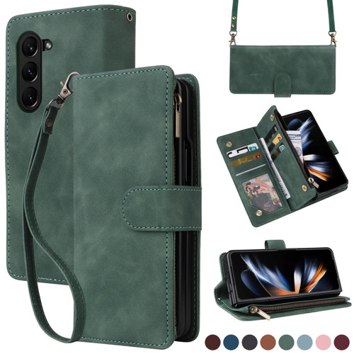 Crossbody Multi-card Slot Wallet Zipper Leather Phone Case for Samsung Galaxy Z Fold5 5G - Green