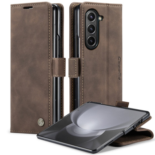 CaseMe-013 Multifunctional Retro Frosted Leather Phone Case for Samsung Galaxy Z Fold5 5G - Coffee