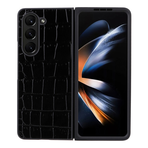 Integrated Glass Film + Leather Flip Phone Case for Samsung Galaxy Z Fold5 5G - Crocodile Texture