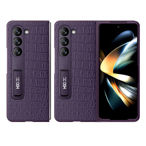 HBC-209 Crocodile Texture Folding Phone Case with Stand for Samsung Galaxy Z Fold5 5G - Purple