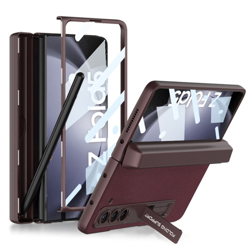 GKK Magnetic Flip Plain Leather Phone Case with Pen Box for Samsung Galaxy Z Fold5 5G - Wine Red