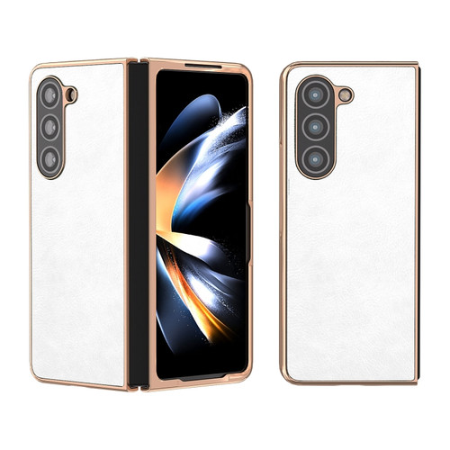 Nano Electroplating Dual Color Lichi Texture PU Phone Case for Samsung Galaxy Z Fold5 5G - White