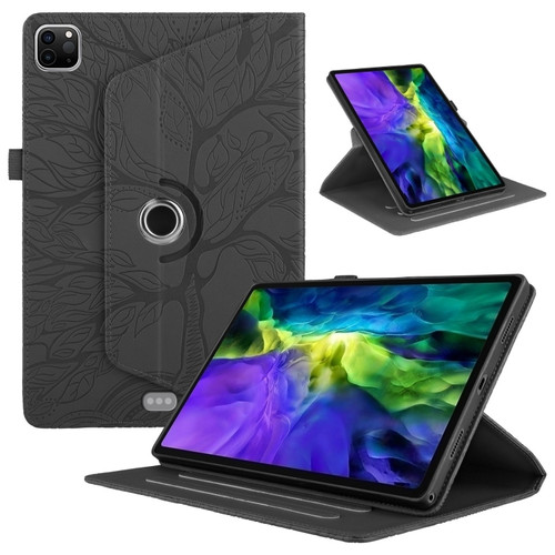 Tree Life Embossed Rotation Leather Smart Tablet Case for iPad Pro 11 - Black