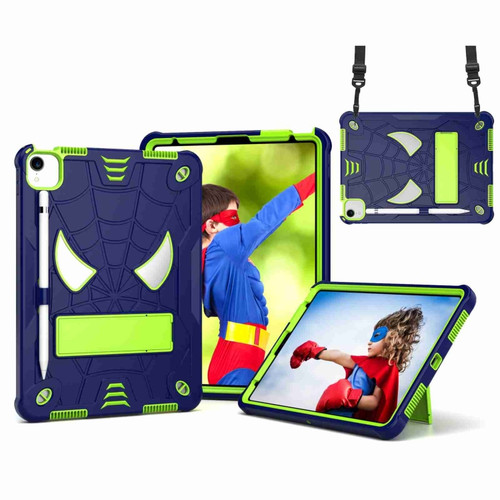 Spider Texture Silicone Hybrid PC Tablet Case with Shoulder Strap for iPad Pro 11 - Navy Blue + Yellow Green