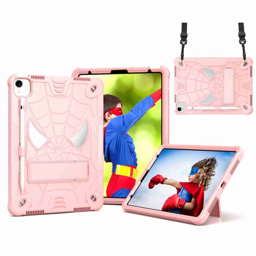 Spider Texture Silicone Hybrid PC Tablet Case with Shoulder Strap for iPad Pro 11 - Rose Gold
