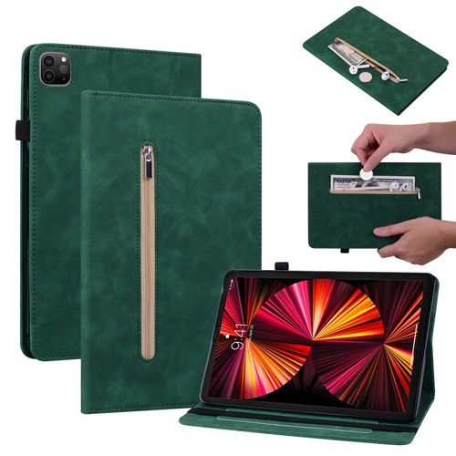 Skin Feel Solid Color Zipper Smart Leather Tablet Case for iPad Pro 11 - Green